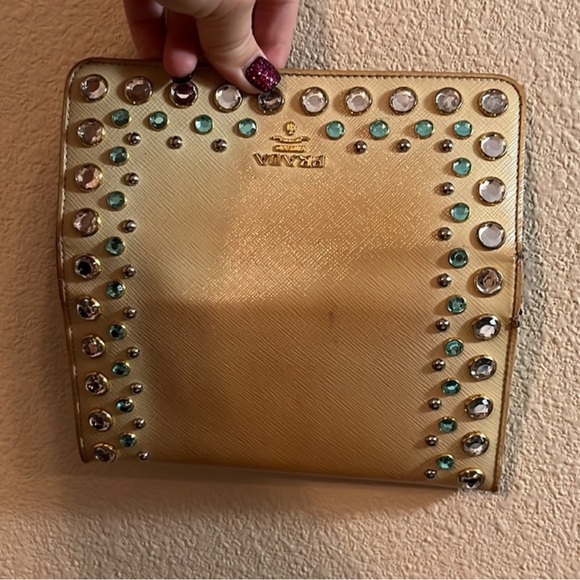 RARE Prada Saffiano Vernic Talco Studded Wallet 1M1132 - Picture 3 of 9